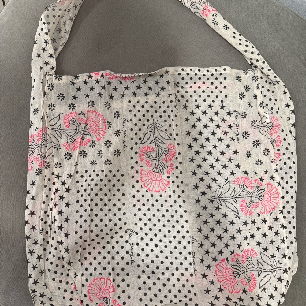 Free People Pink and Black Floral Tote